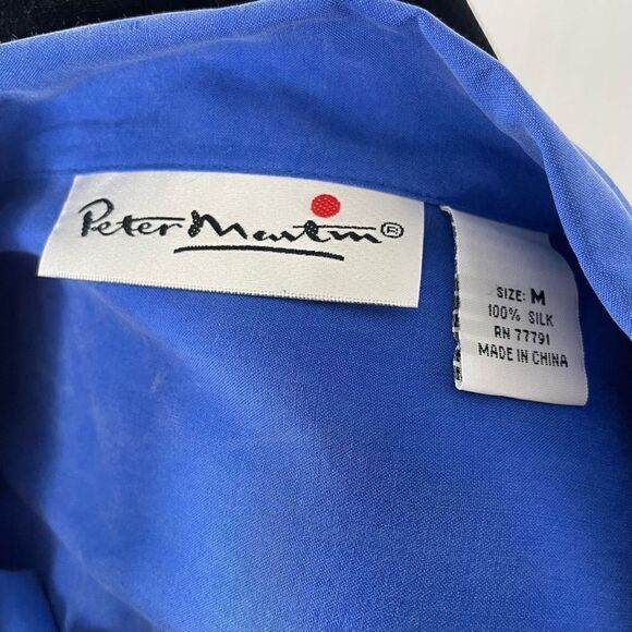 Vintage Peter Martin 100% Silk Vibrant Blue Safari Button Down Blouse - Picture 6 of 6